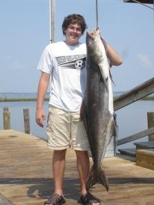 My son with a cobia