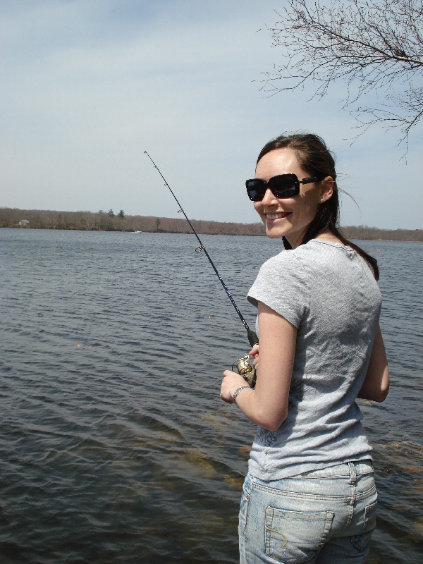 Kristen fishing off the rock