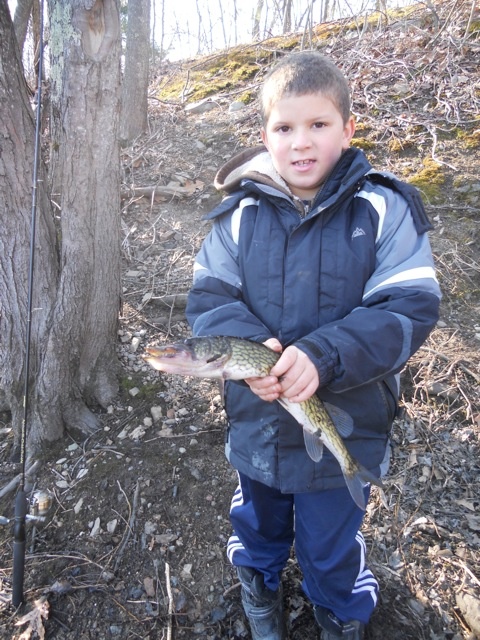 Pike in charles river.My son Andy.
