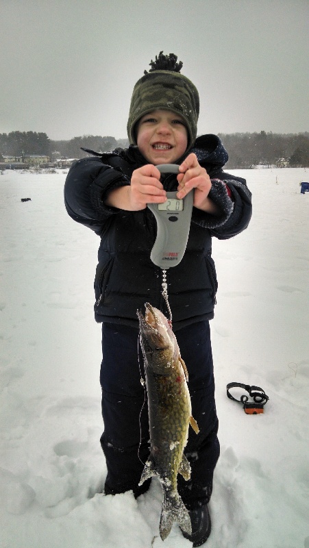 He got this 2 pound pickerel ALL BY HIMSELF